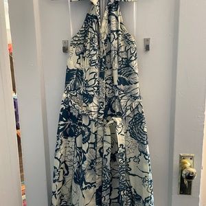 Floral White and Teal Dress, size 8 A-line